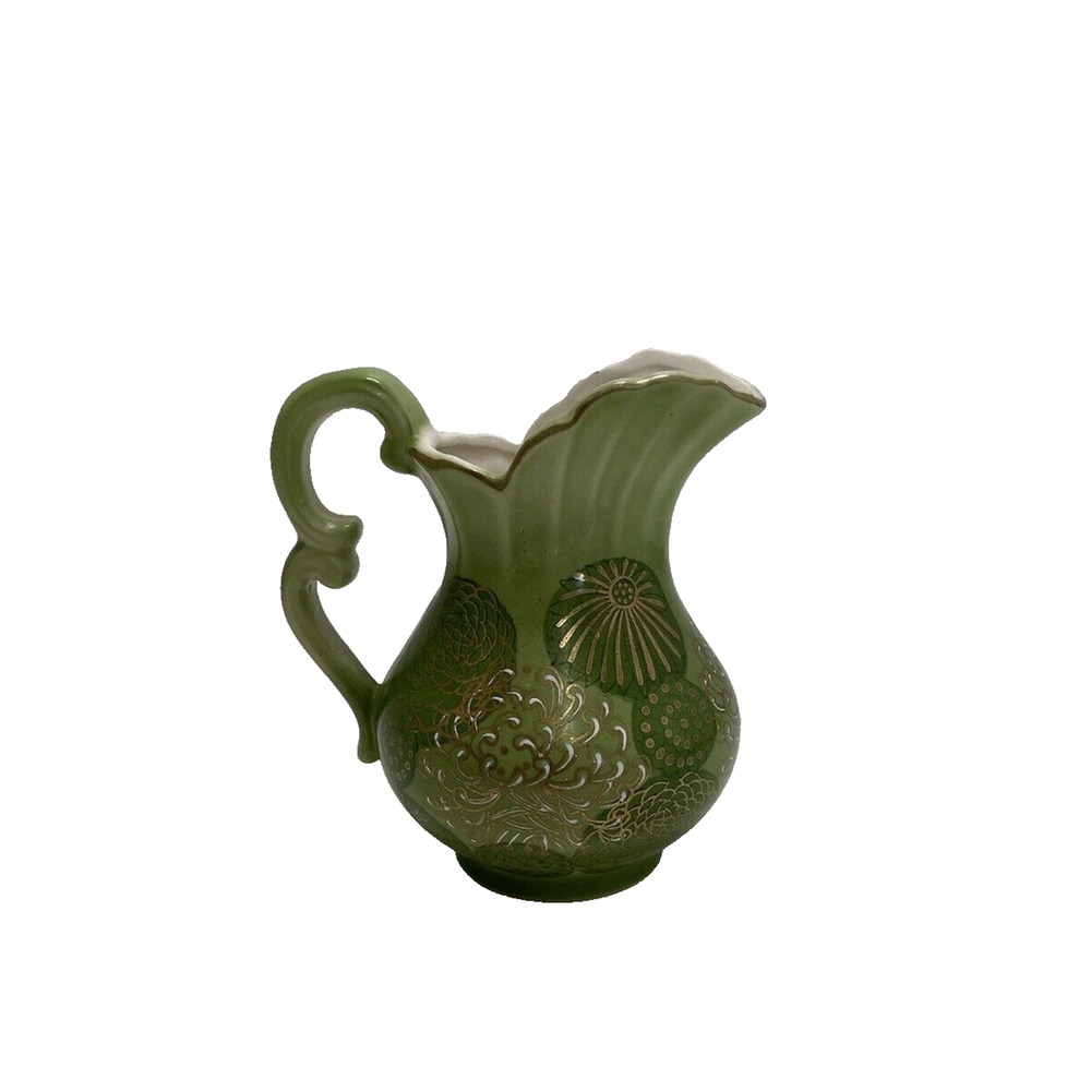 MCM Inarco‎ Japan Golden Splendor Creamer Pitcher Green Gold Trim Atomic Flowers